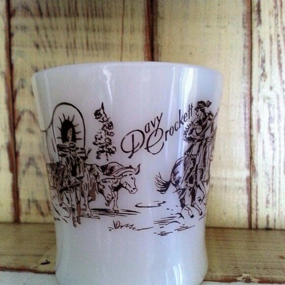 Davy Crockett Fire King Milk Glass Cup Mug 1950s Vintage Fire King - Picture 2 of 6